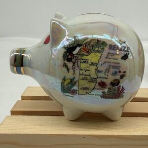 agiftcorp Piggy Bank Small White Iridescent Belize Souvenir Heart Detail